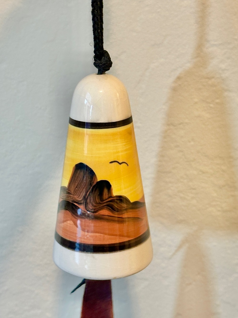 Vtg Smith SOUTHWESTERN Bell Chime Hand Painted Desert Mesa, Cactus, Soaring Hawk